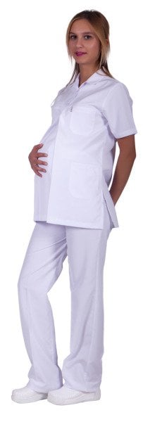 Hamile Hemşire Forma Takımı Beyaz Alpaka Kumaş  HML-01