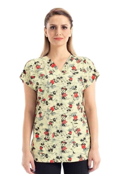 Mickey Mouse Desenli Kadın Cerrahi Forma Üst