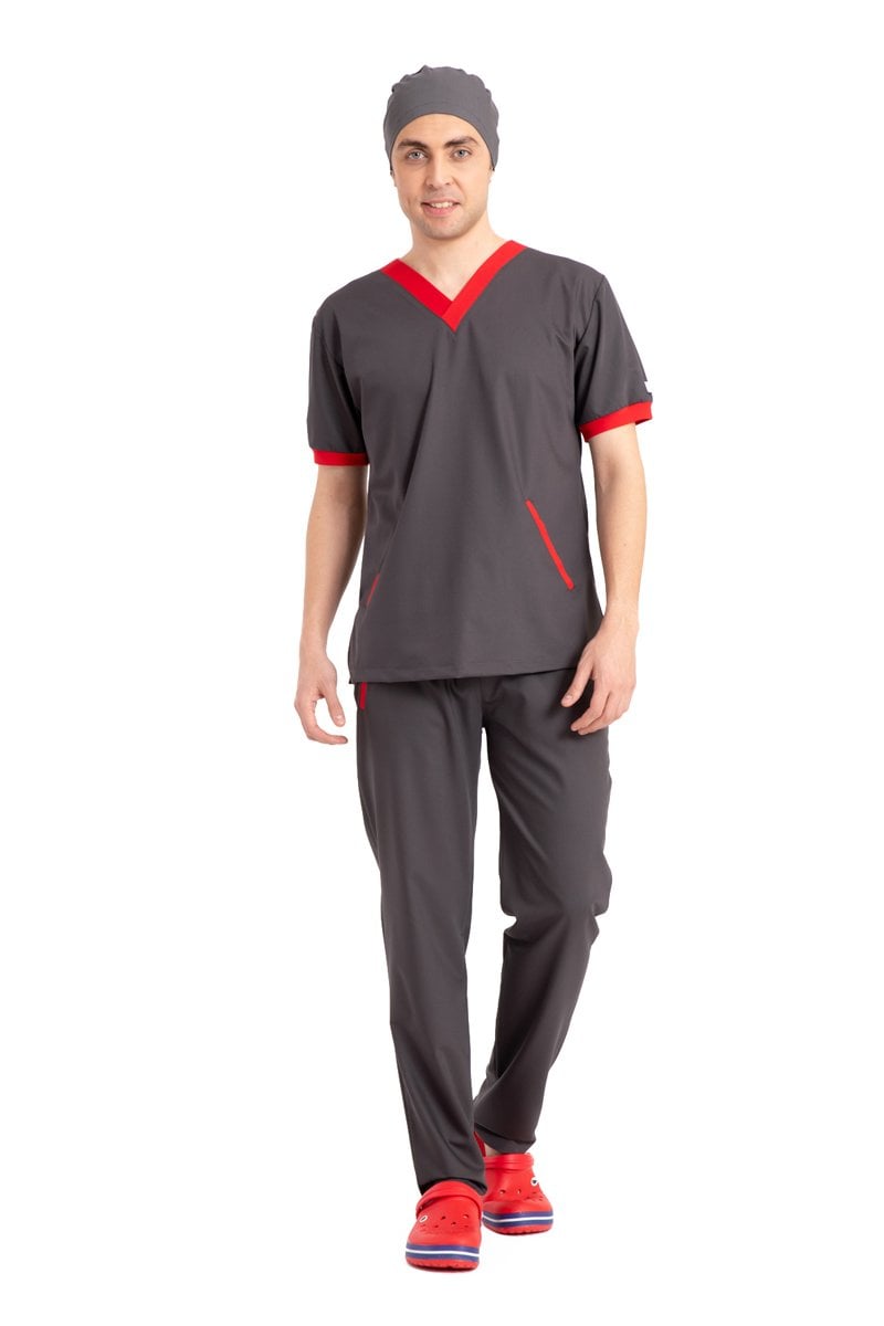 Dr Elastik Scrubs Likralı Pamuklu Erkek Füme