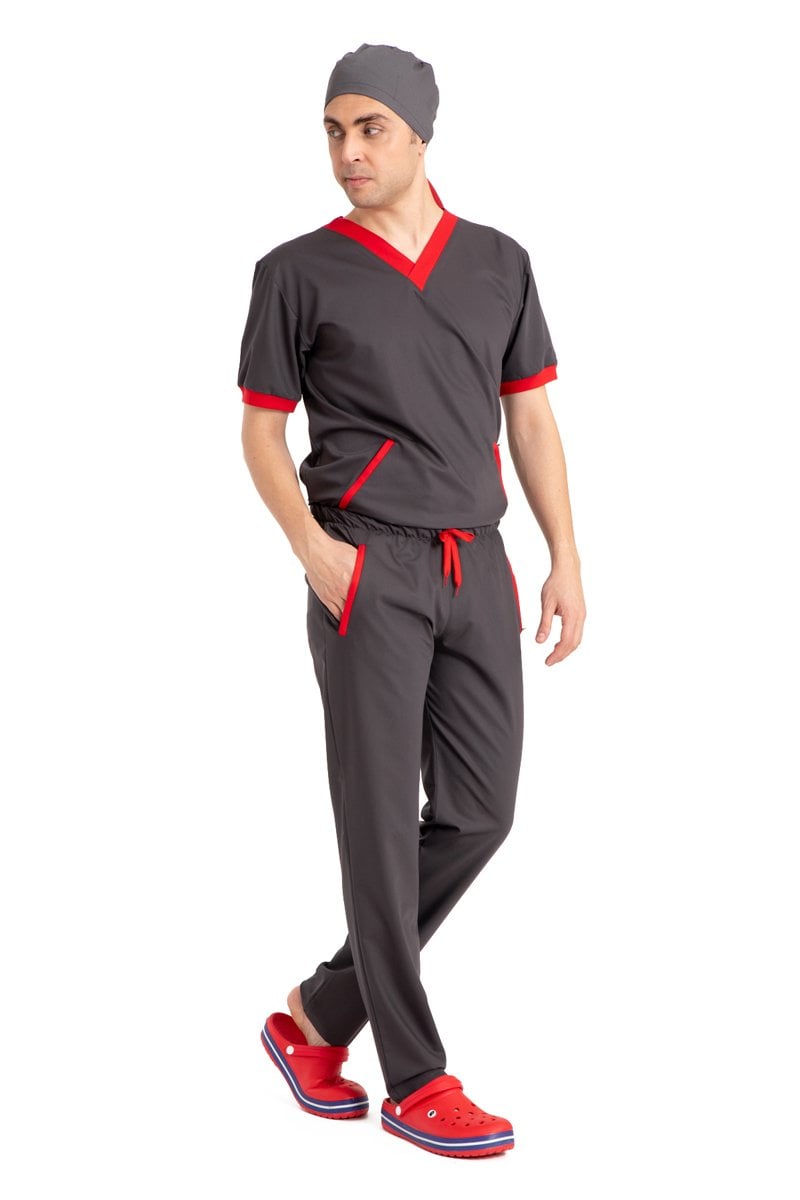 Dr Elastik Scrubs Likralı Pamuklu Erkek Füme 44/2XS Erkek