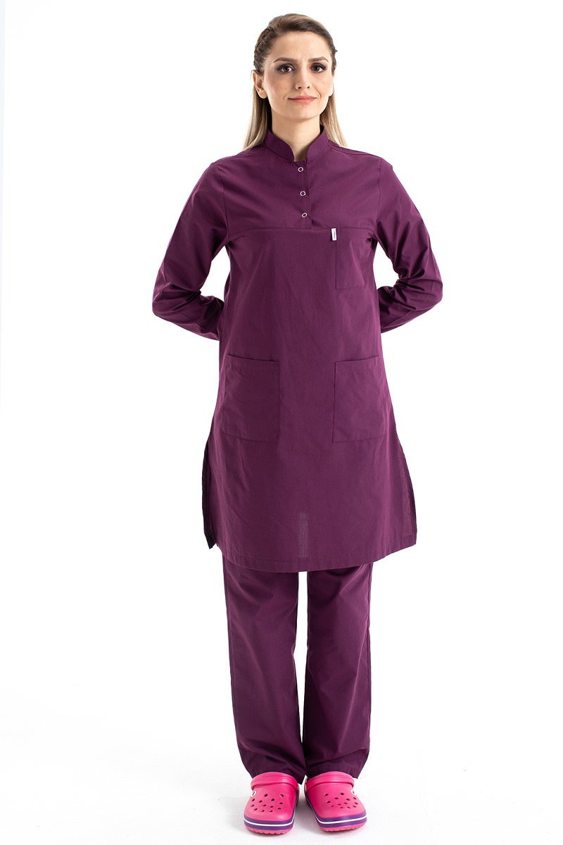 Tesettür Doktor Forması Hakim Yaka Terikoton Takım Tst03 44-XL - Mürdüm