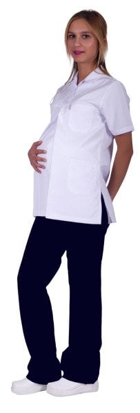 Hamile Hemşire Forma Takımı Üst Beyaz Alt Lacivert Alpaka Kumaş  HML-01