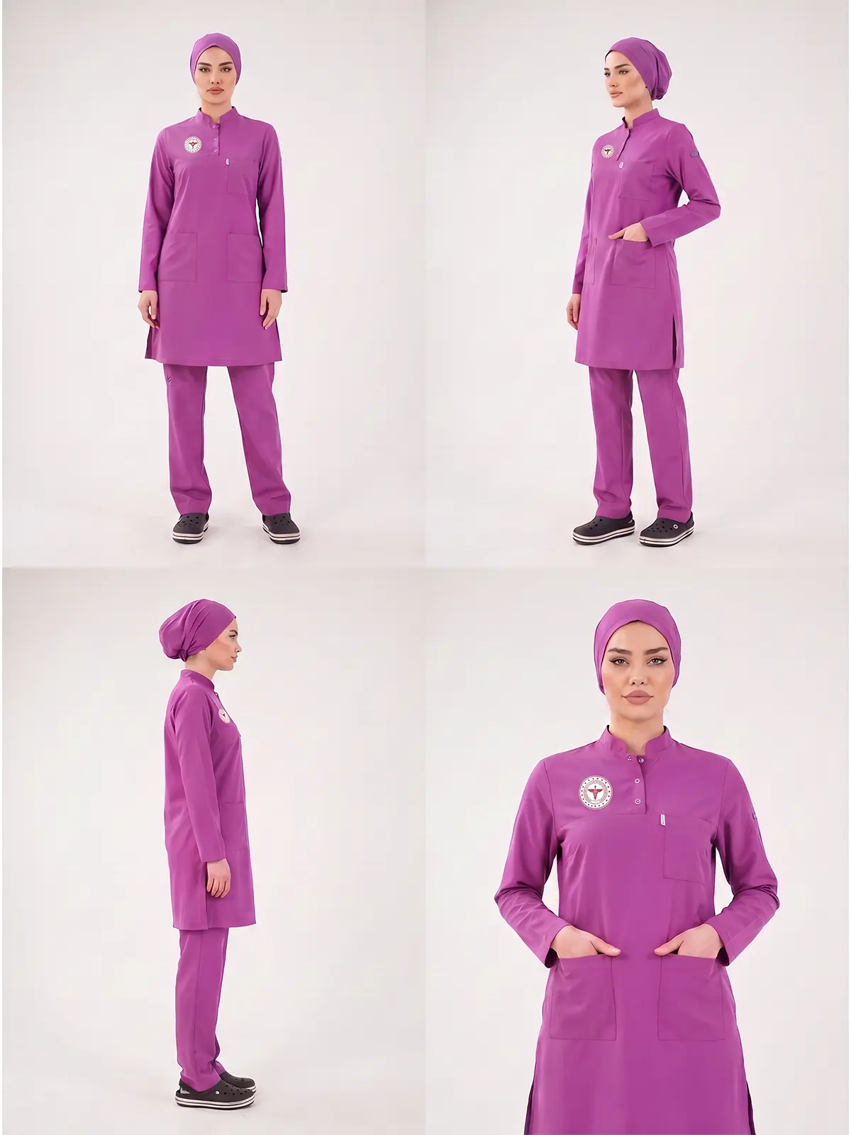 Tesettür Ebe Scrubs — Sağlık Bakanlığı Uyumlu | Uzun Kollu Likralı | Mor (Byzantium) TST-03