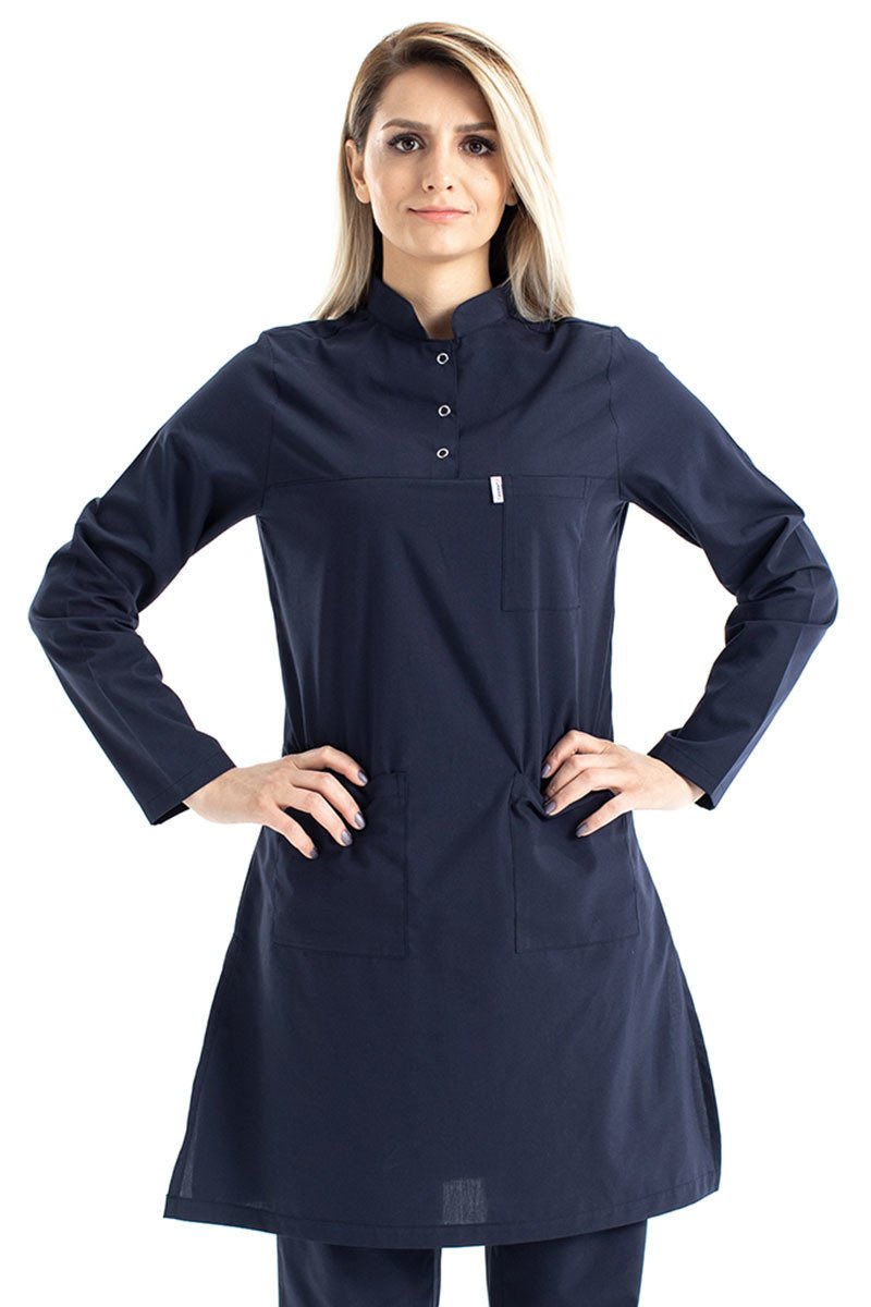 Tesettür Doktor Forması Hakim Yaka Terikoton Takım Tst03 46-2XL - Lacivert