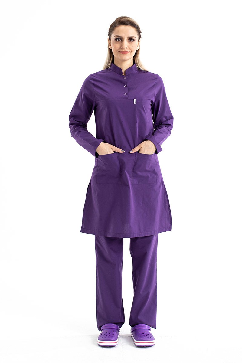 Tesettür Doktor Forması Hakim Yaka Terikoton Takım Tst03 46-2XL - Mor