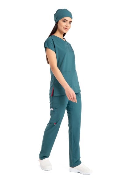 Dr. Elastik Likralı Kadın Cerrahi Scrubs Takımı Petrol Yeşili