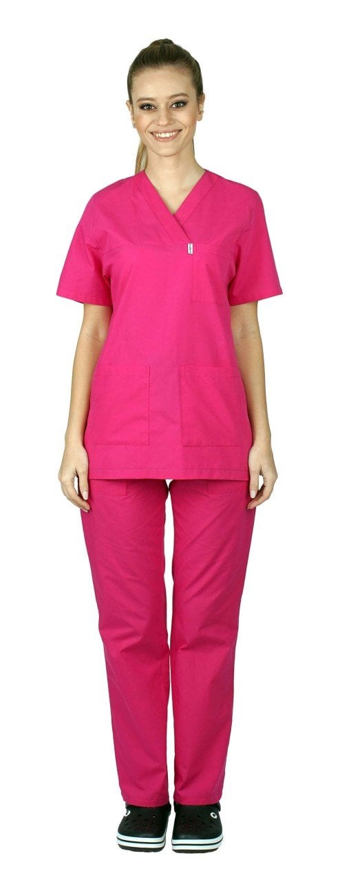 Cerrahi Forma Takımları Kadın Terikoton Kumaş Tüm Renkler 34-XXS - Fuşya