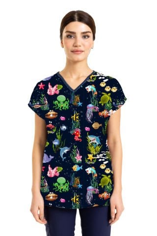 Cerrahi Desenli Kadın Üst Denizler Alemi Gece