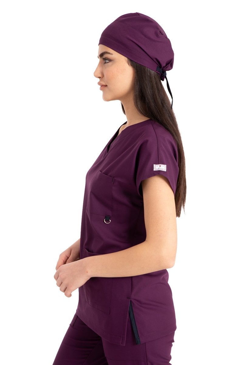 Dr. Elastik Likralı Kadın Cerrahi Scrubs Takımı Mürdüm