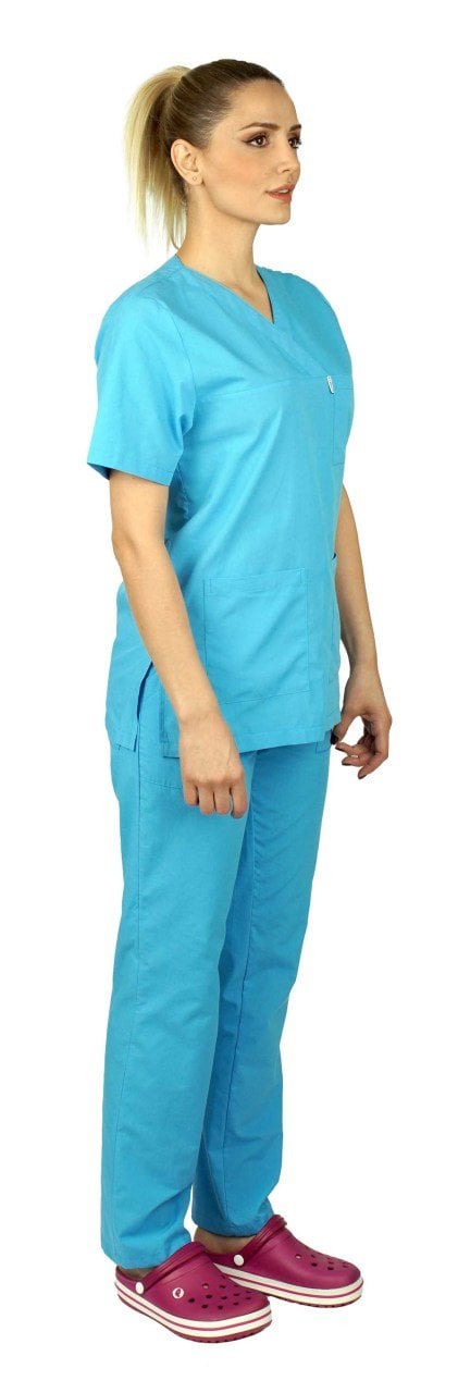 Cerrahi Forma Takımları Kadın Terikoton Kumaş Tüm Renkler 50-4XL Özel Sipariş - Turkuaz Mavi