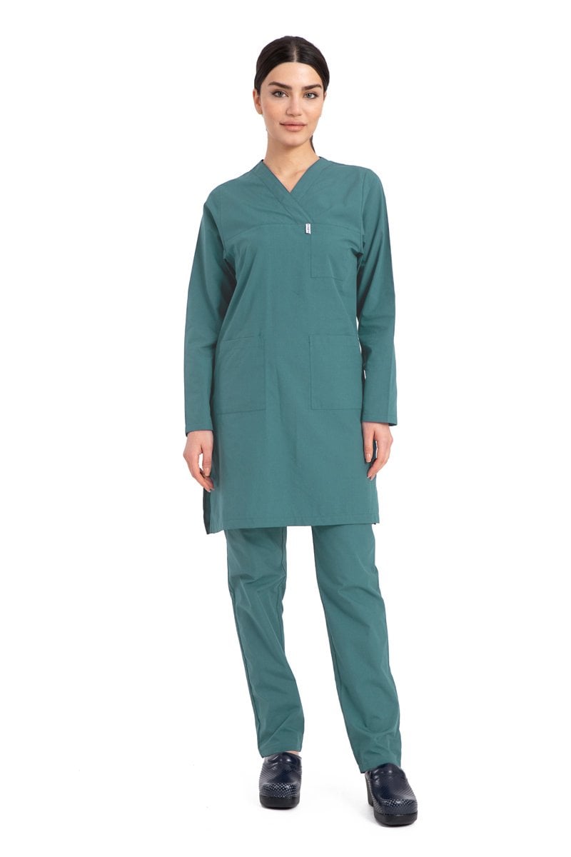 Hemşire Tesettür Terikoton Takım Tst-01 46-2XL - Açık Petrol Yeşili