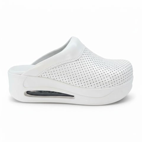 LABOR® Air Max Bayan Beyaz Sabo Terlik: Deri Şıklığı | Hava Taban Konforu | 5 cm Topuk