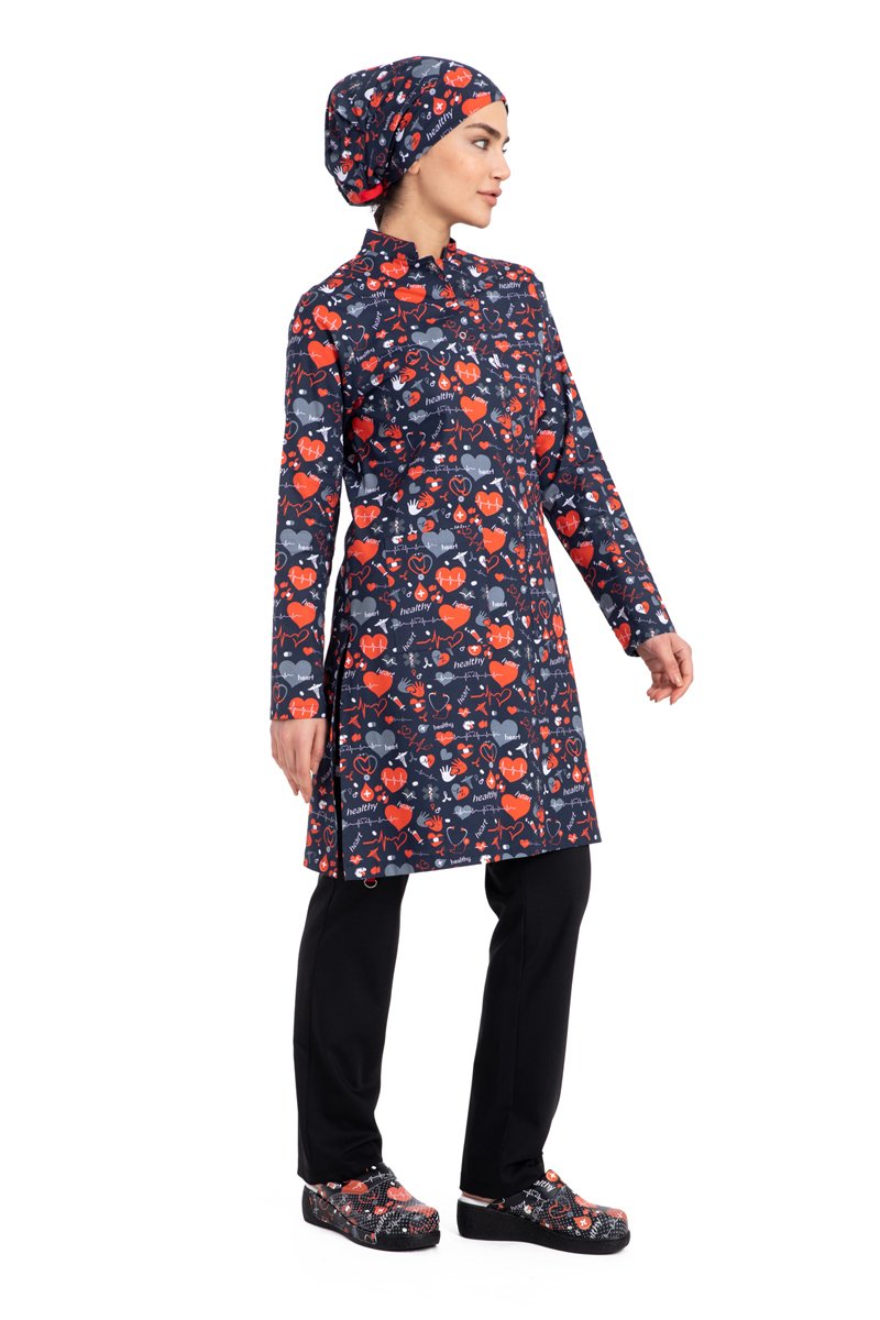 Likralı Pamuklu Tesettür Üst Forma  Kalp Tıp Desenli 34/XXS
