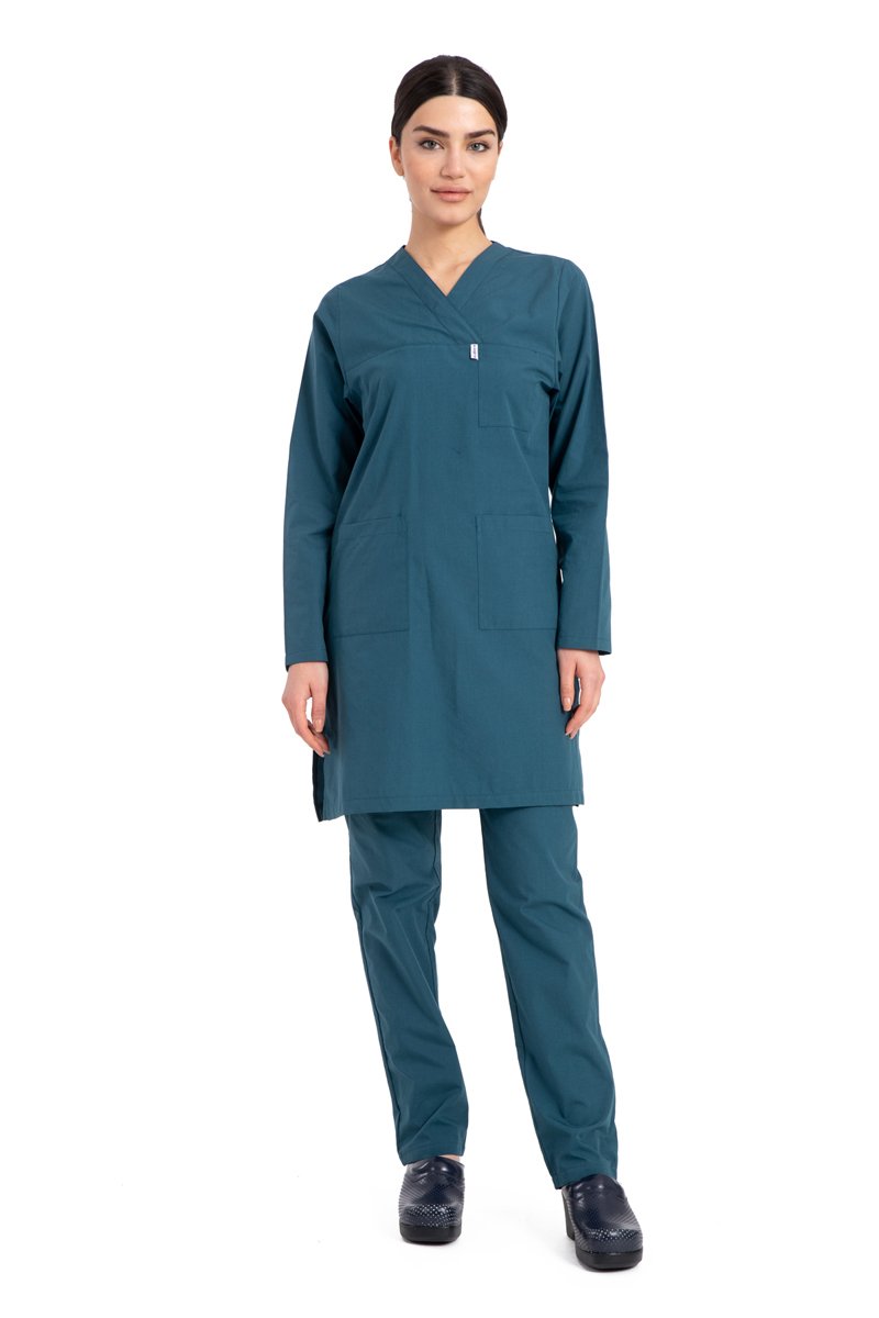 Hemşire Tesettür Terikoton Takım Tst-01 50-4XL Özel Sipariş - Koyu Petrol Yeşili