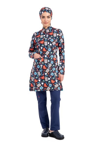 Likralı Pamuklu Tesettür Üst Forma Medikal Desenli