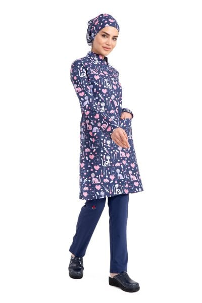 Likralı Pamuklu Tesettür Üst Forma kalpli kediler