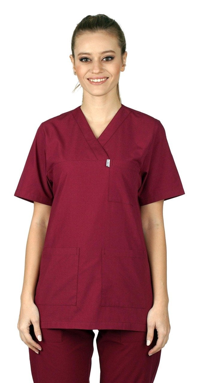 Cerrahi Forma Takımları Kadın Terikoton Kumaş Tüm Renkler 54-6XL Özel Sipariş - Bordo