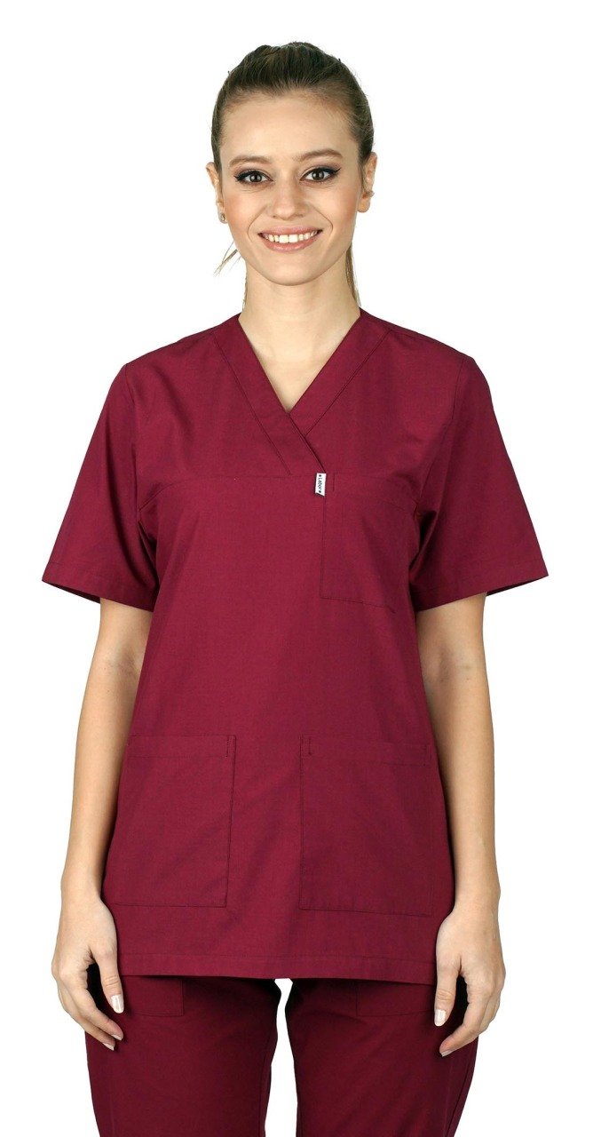 Cerrahi Forma Takımları Kadın Terikoton Kumaş Tüm Renkler 50-4XL Özel Sipariş - Bordo