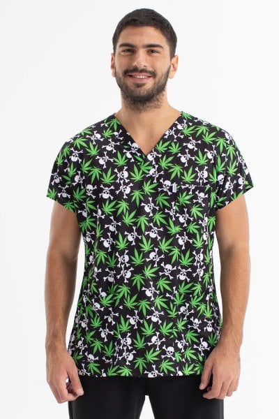 Yeşil Kuru Kafa Desenli Erkek Tek Üst Desen 15