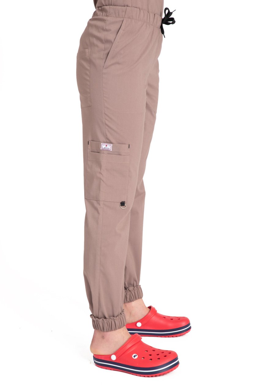 Kadın Dr. Jogger Scrubs Pantolon | Esnek Likralı Terikoton Tek Alt | LABOR Toprak - 36-XS
