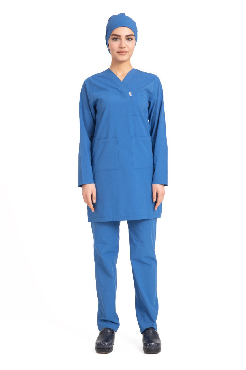 Hemşire Tesettür Terikoton Takım Tst-01 44-XL - Par.Mavi
