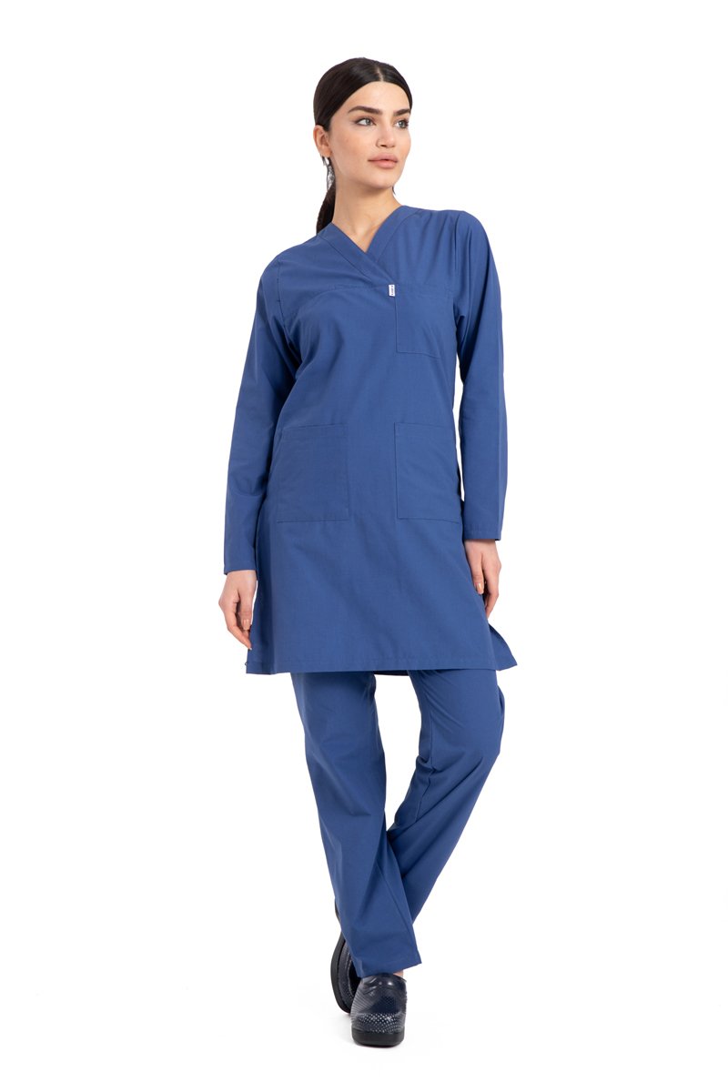 Hemşire Tesettür Terikoton Takım Tst-01 46-2XL - İndigo(Petrol Mavi)