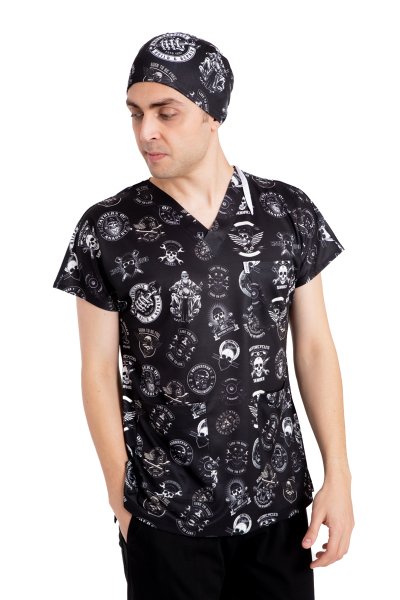 Cerrahi forma erkek tek üst motosiklet logolu