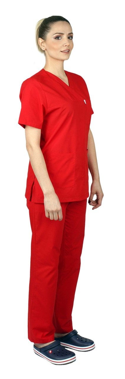 Cerrahi Forma Takımları Kadın Terikoton Kumaş Tüm Renkler 44-XL - Kırmızı