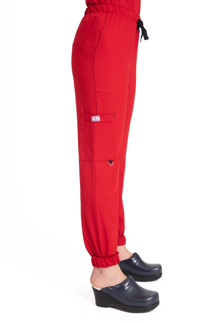 Kadın Dr. Jogger Scrubs Pantolon | Esnek Likralı Terikoton Tek Alt | LABOR Kırmızı - 44-XL