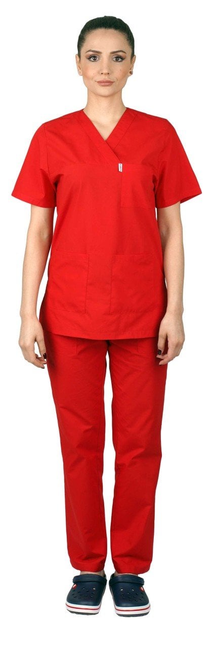 Cerrahi Forma Takımları Kadın Terikoton Kumaş Tüm Renkler 36-XS - Kırmızı