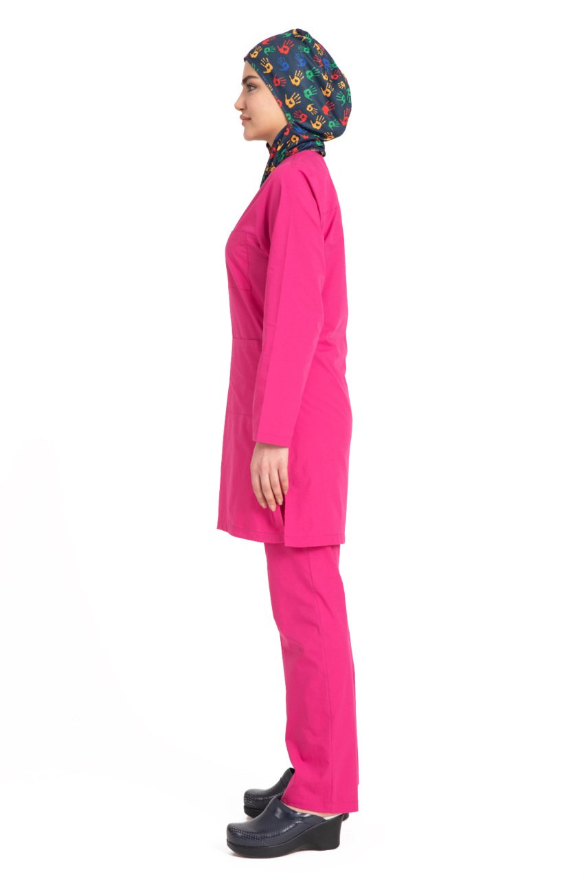 Hemşire Tesettür Terikoton Takım Tst-01 50-4XL Özel Sipariş - Fuşya