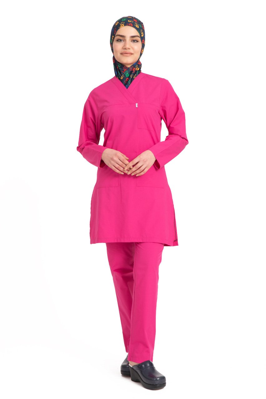 Hemşire Tesettür Terikoton Takım Tst-01 50-4XL Özel Sipariş - Fuşya