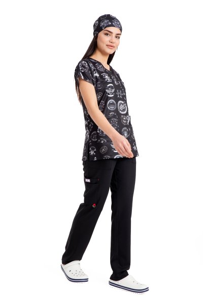 Cerrahi Desenli Kadın Tek Üst Motosiklet Logolu