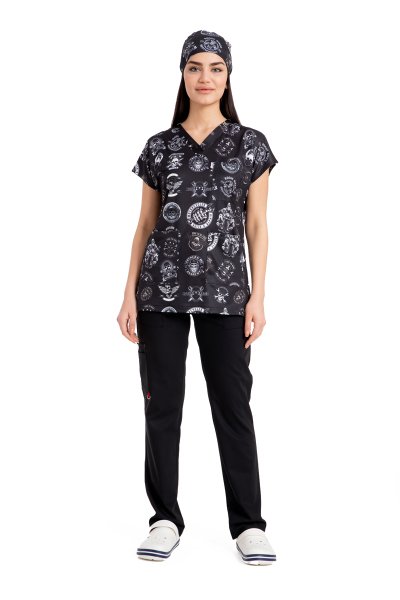 Cerrahi Desenli Kadın Tek Üst Motosiklet Logolu