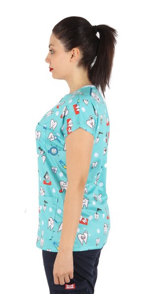 Diş Desenli Bayan Cerrahi Forma Üst Yeşil Renk