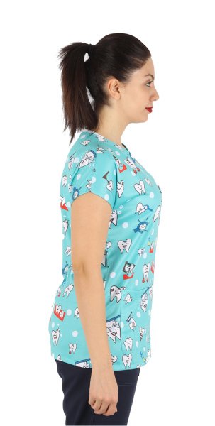 Diş Desenli Bayan Cerrahi Forma Üst Yeşil Renk