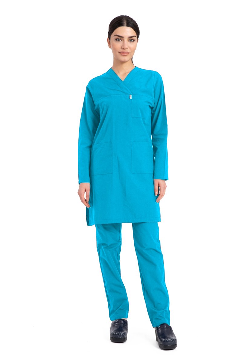 Hemşire Tesettür Terikoton Takım Tst-01 62-10XL Özel Sipariş - Turkuaz Mavi