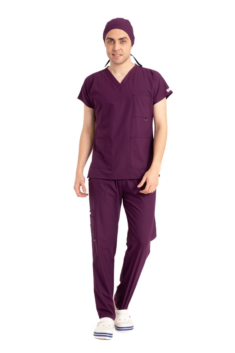Dr Elastik Scrubs Likralı Pamuklu Erkek Mürdüm
