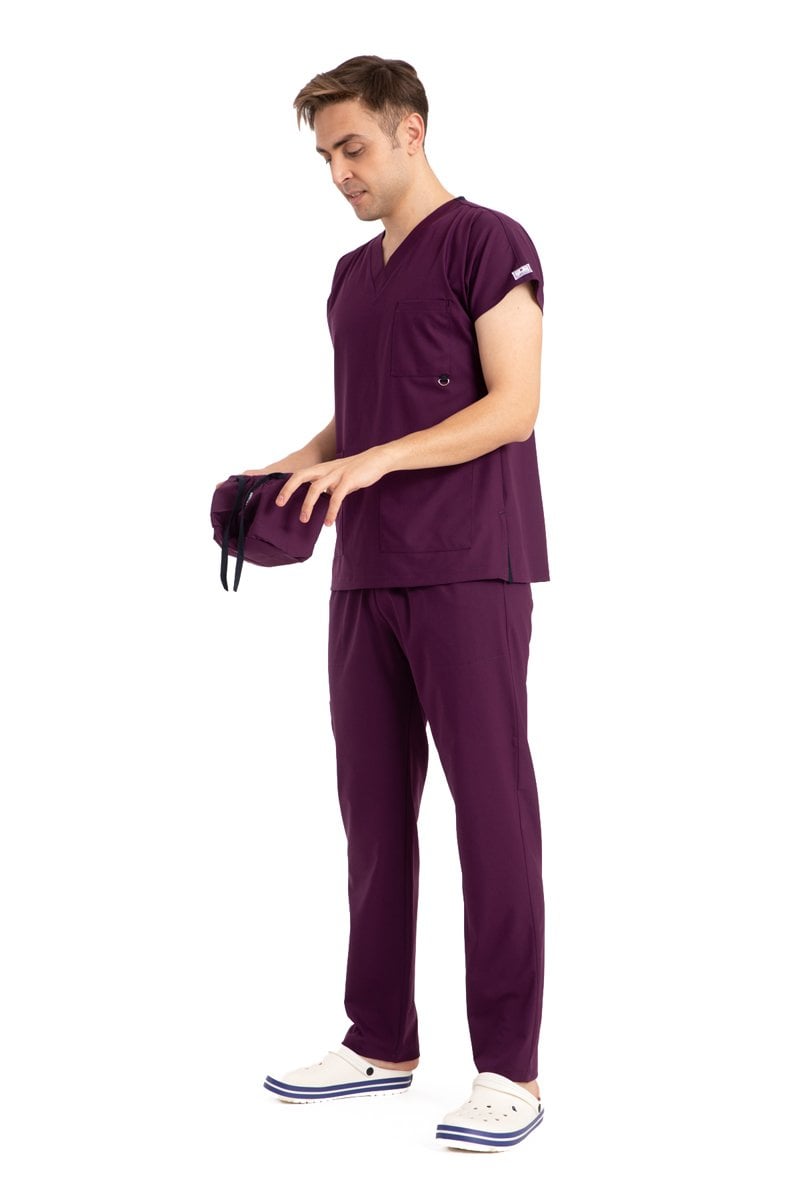 Dr Elastik Scrubs Likralı Pamuklu Erkek Mürdüm