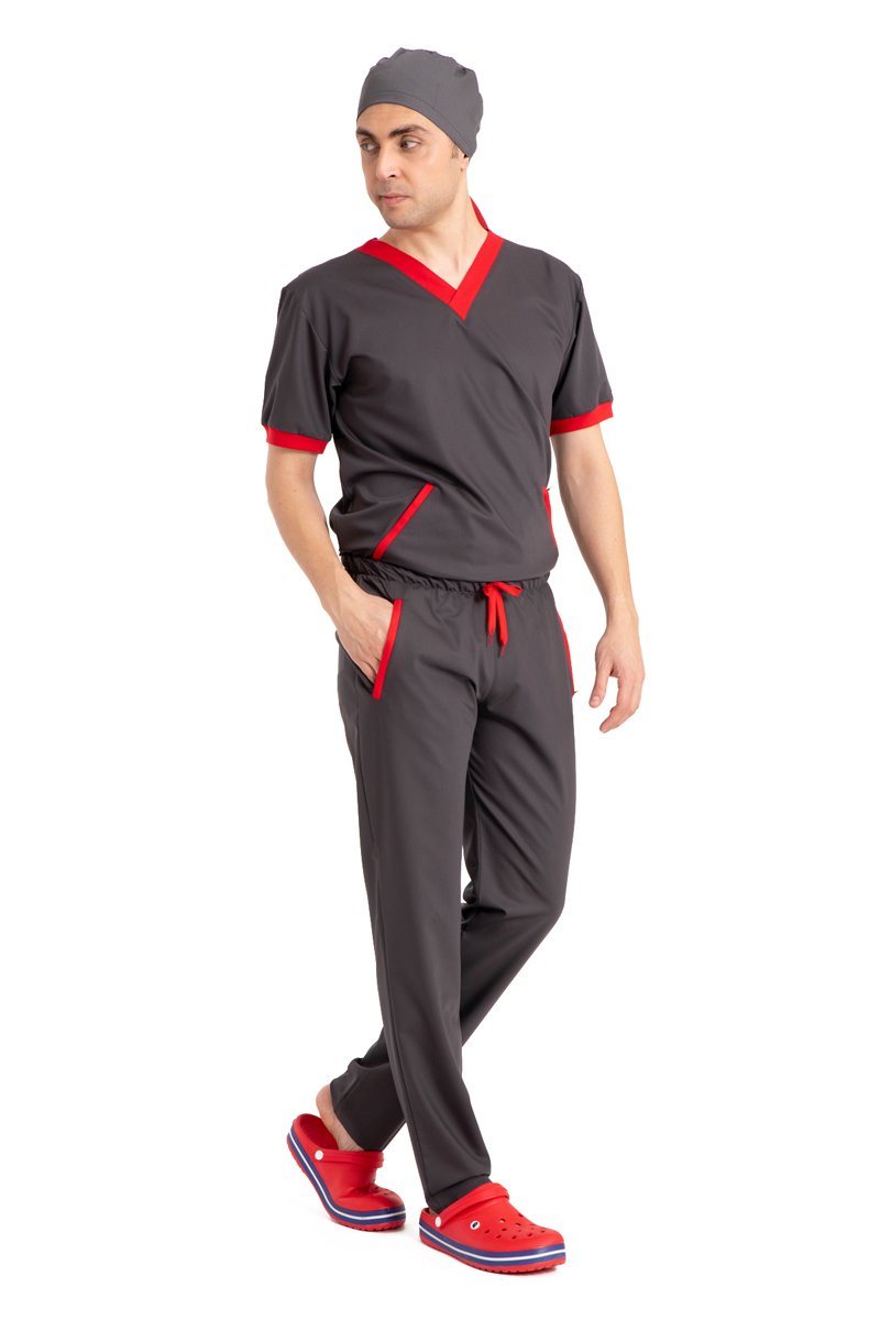 Dr Elastik Scrubs Likralı Pamuklu Erkek Mürdüm 44/2XS Erkek