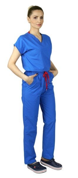 Dr.Greys Modeli Cerrahi Forma Bayan Takım Terikoton Kumaş Parlement Mavi