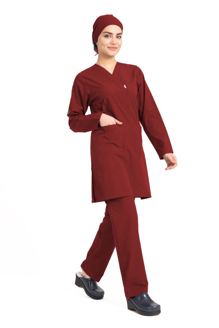 Hemşire Tesettür Terikoton Takım Tst-01 54-6XL Özel Sipariş - Bordo