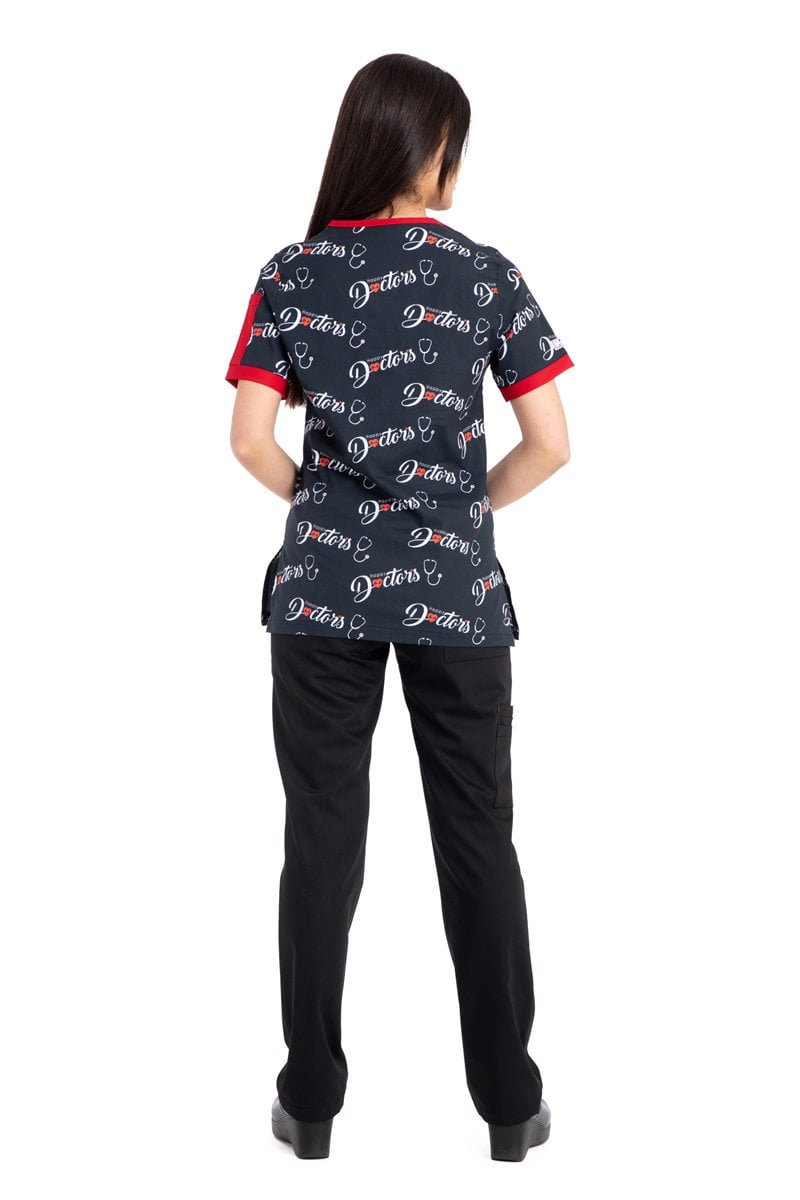 Likralı pamuklu kadın cerrahi takım doktor yazılı Rg-03