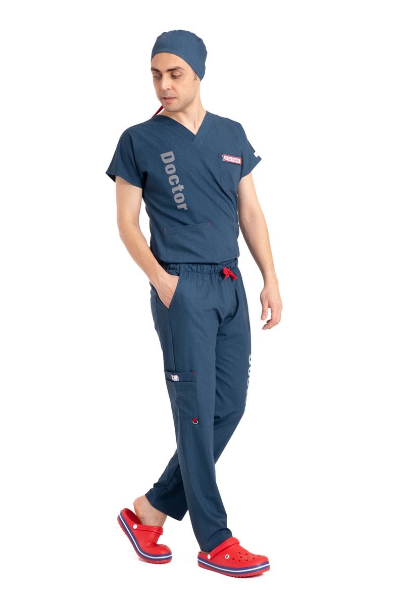 Özel Tasarım Doktor Forması Kot Kumaş Erkek Doktor Yazılı