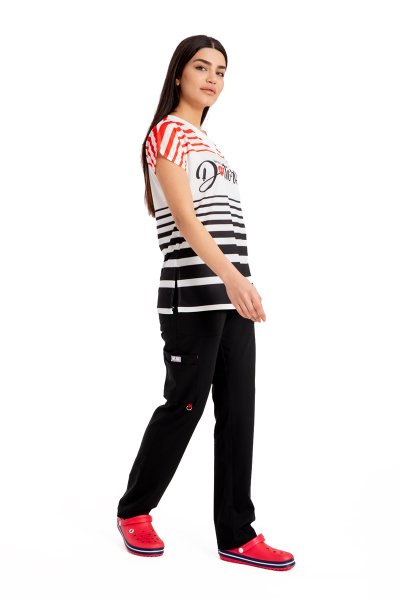 Mutlu Doktorlar Kadın Forma Üst Siyah Beyaz Kırmızı Renk