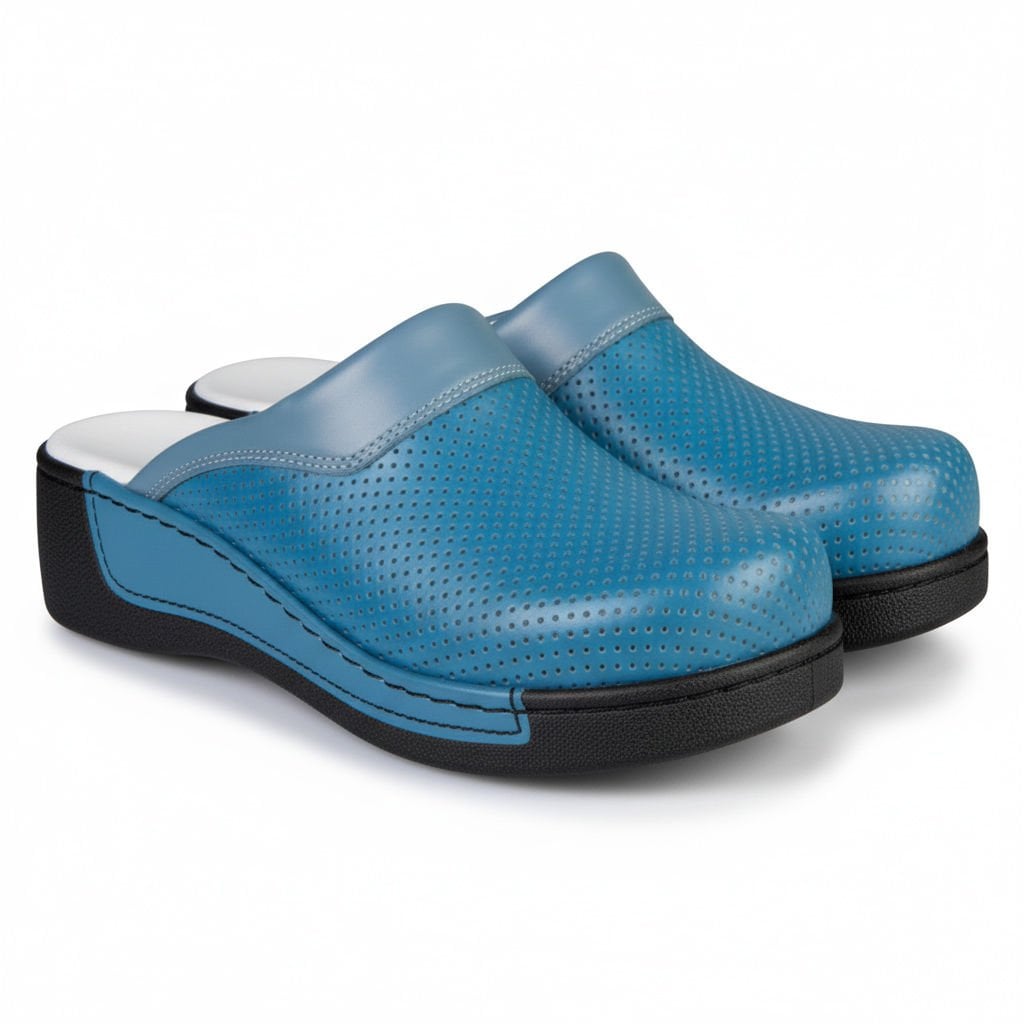 Kadın Sabo Terlik Orijinal Deri - Yüksek Taban Dolgu Topuk 209 Model (LABOR) 38 - İNDİGO