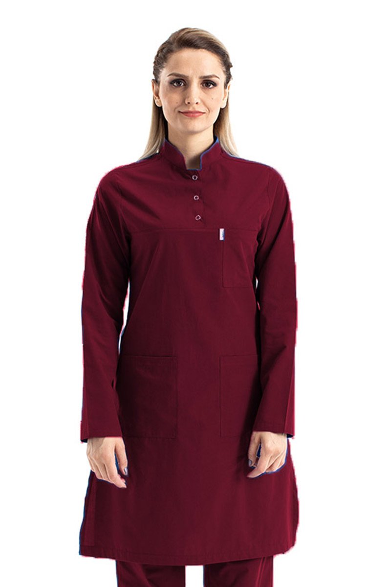 Tesettür Hemşire Forması Hakim Yaka Terikoton Takım Tst03 60-9XL Özel Sipariş - Bordo