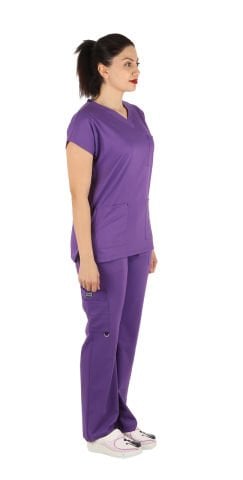 Dr. Elastik Likralı Kadın Cerrahi Scrubs Takımı Mor