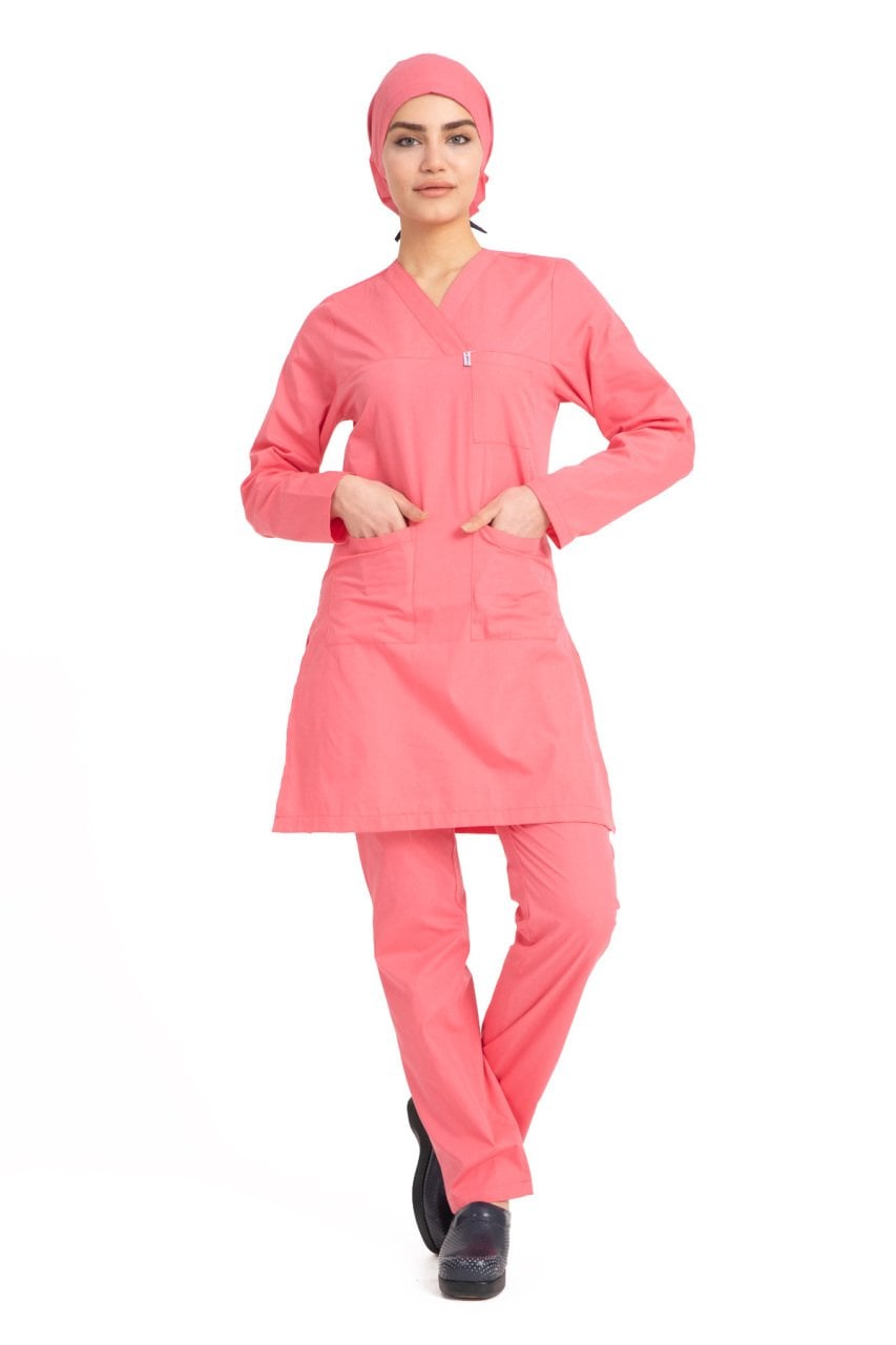 Hemşire Tesettür Terikoton Takım Tst-01 Mercan - 52-5XL Özel Sipariş