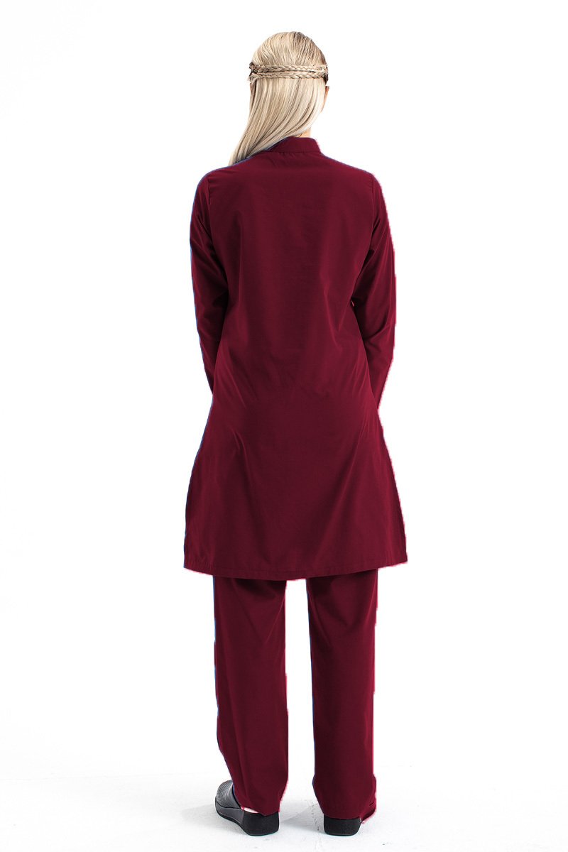 Tesettür Hemşire Forması Hakim Yaka Terikoton Takım Tst03 62-10XL Özel Sipariş - Bordo